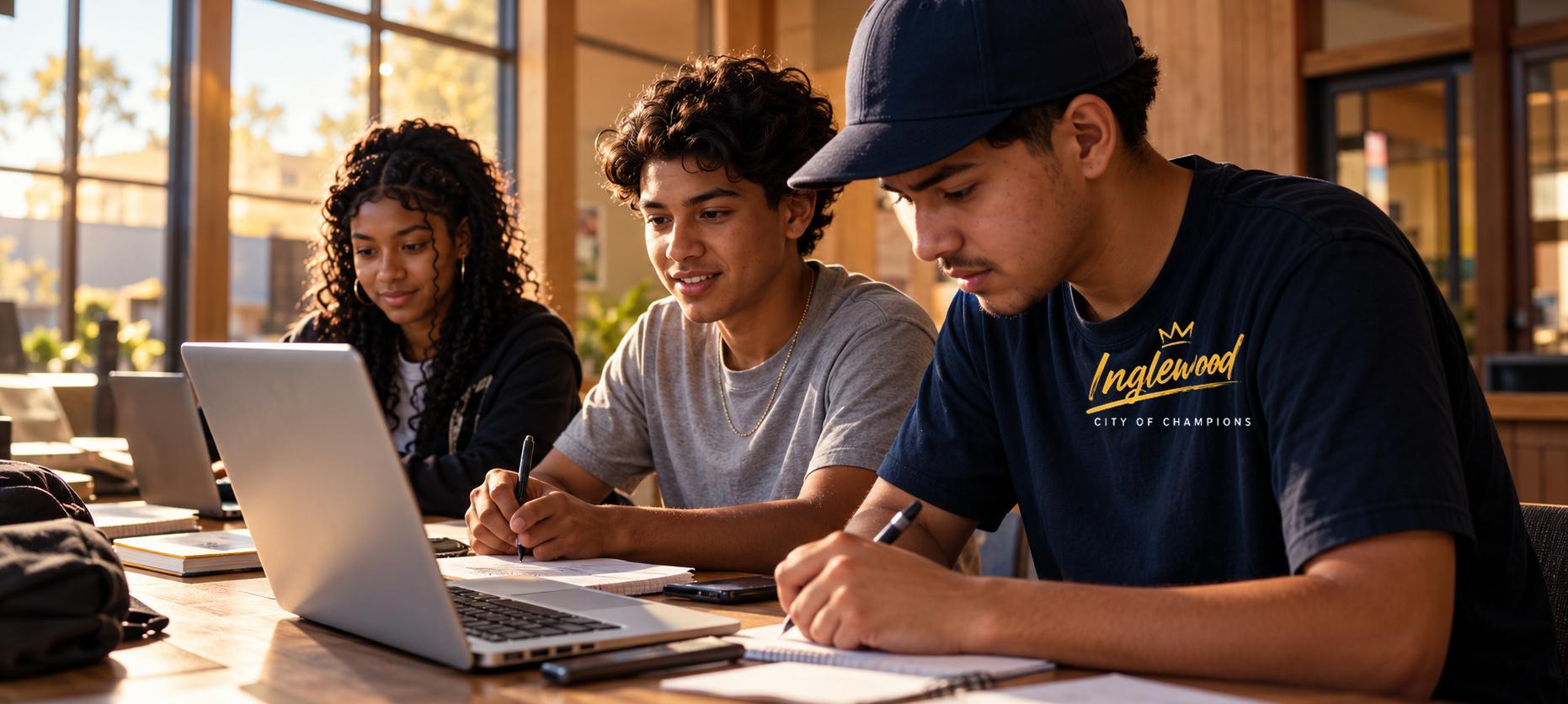 Young people working on laptops together